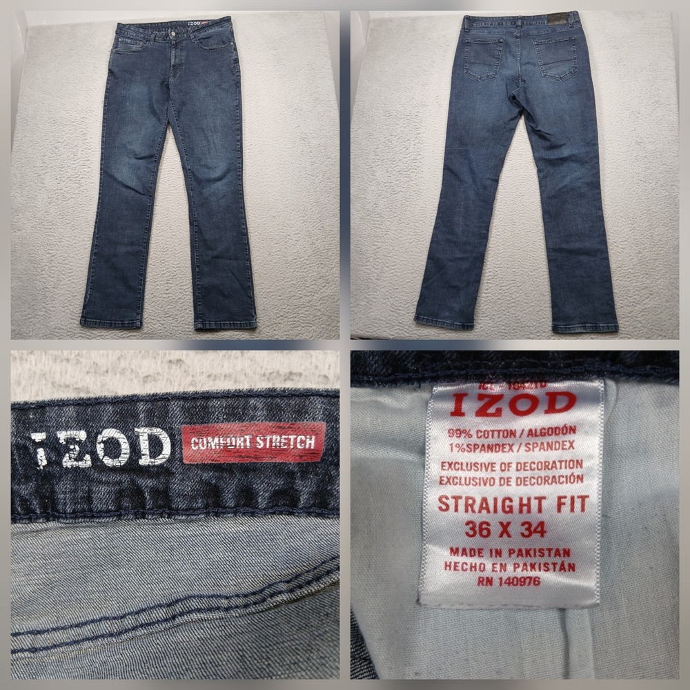 IZOD Straight Fit Jeans Men's 36x34 Blue Comfort Stretch Denim